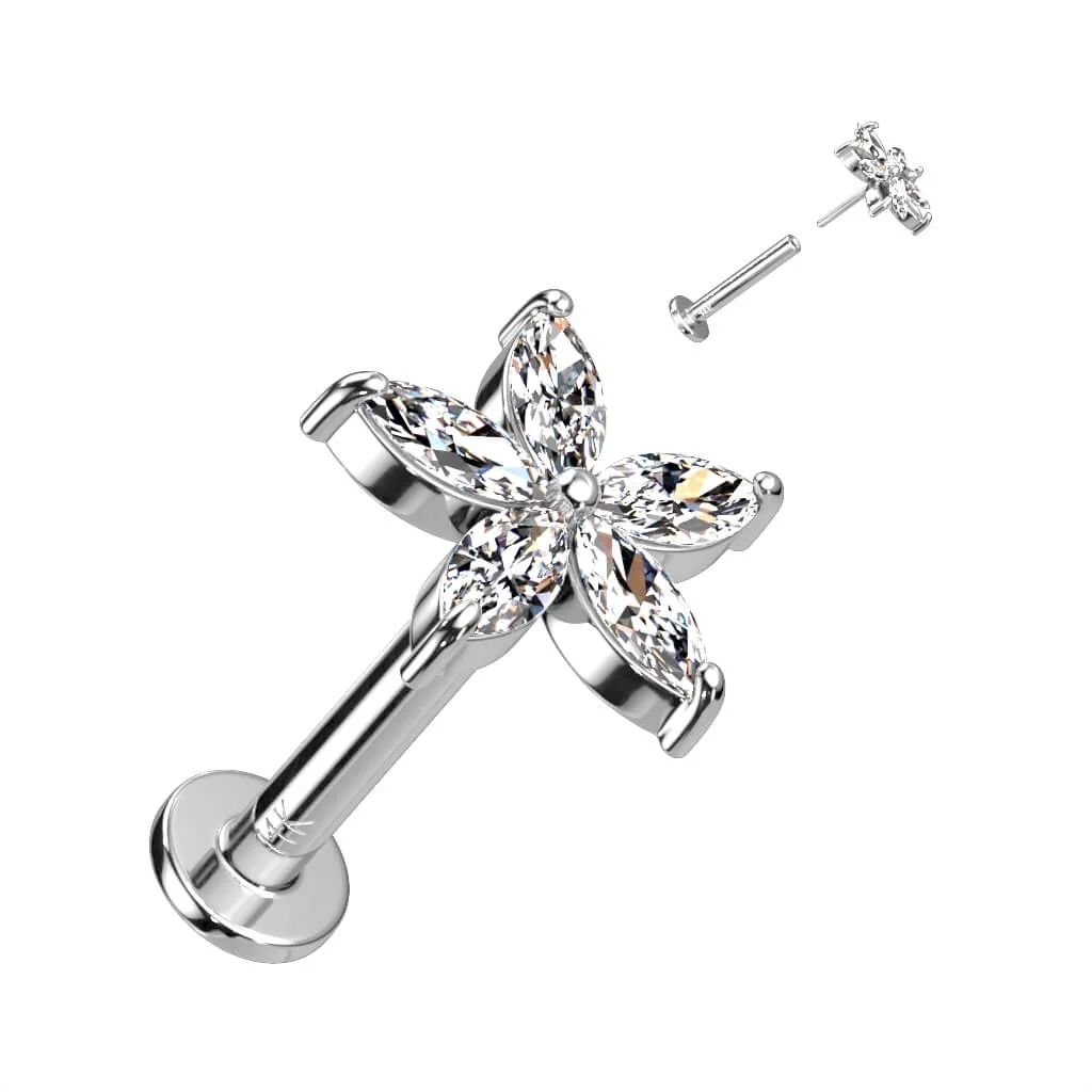 Solid Gold 14 Carat Labret Flower Zirconia Push-In - Image 2