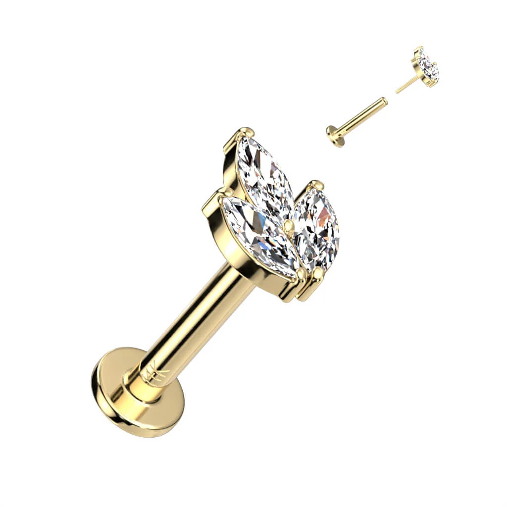 Solid Gold 14 Carat Labret Leaf Zirconia Push-In - Image 4