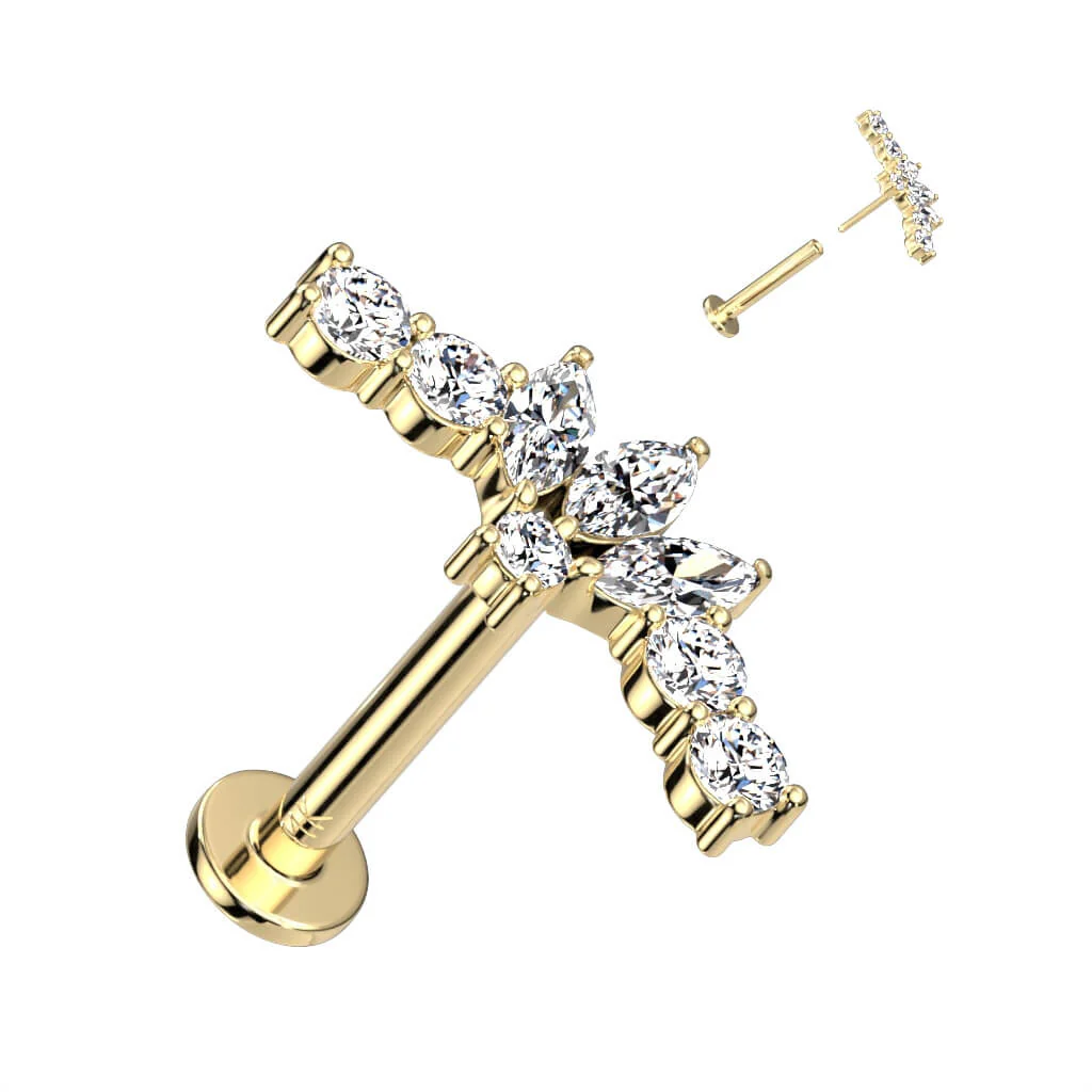 Solid Gold 14 Carat Labret Marquise Zirconia Push-In - Image 4