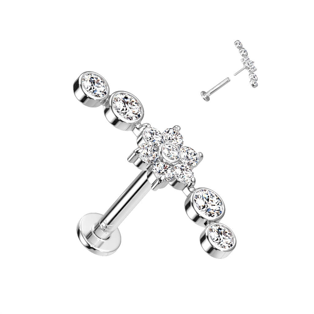Solid Gold 14 Carat Labret Flower Zirconia Push-In - Image 2