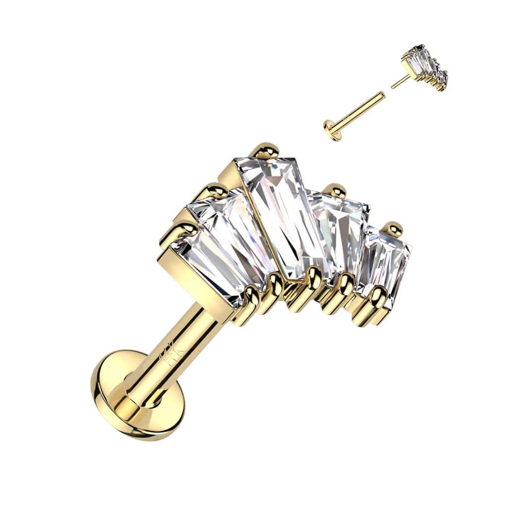 Solid Gold 14 Carat Labret 5 Zirconia Push-In - Image 3