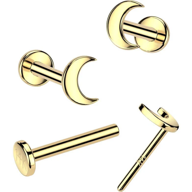 Solid Gold 14 Carat Labret moon nose piercing Push-In - Image 4