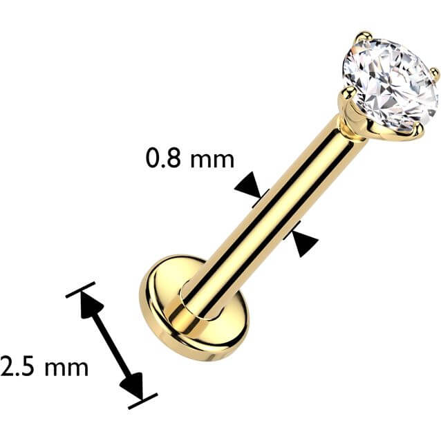 Solid Gold 14 Carat Labret zirconia prong setting Push-In - Image 2