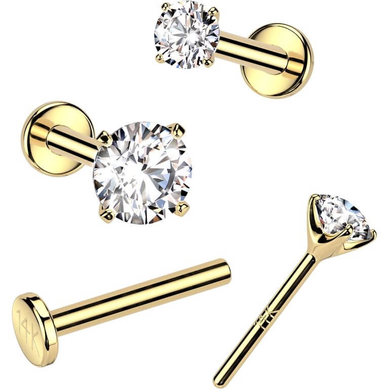 Solid Gold 14 Carat Labret zirconia prong setting Push-In - Image 4