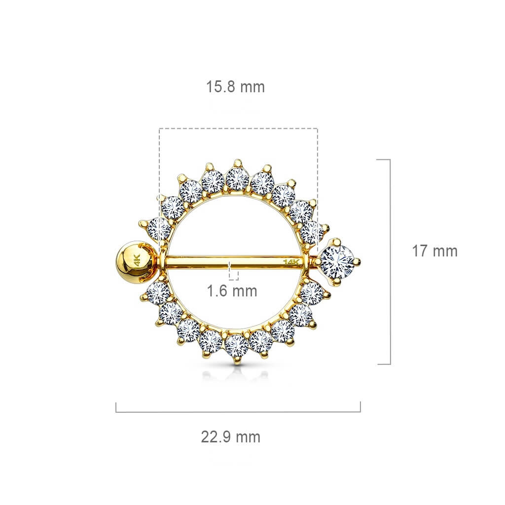 Solid Gold 14 Carat Nipple Piercing Sun Zirconia - Image 3