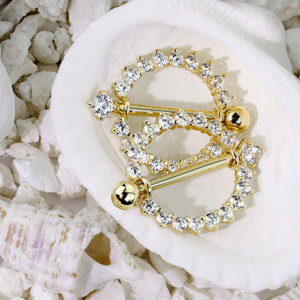 Solid Gold 14 Carat Nipple Piercing Sun Zirconia - Image 4