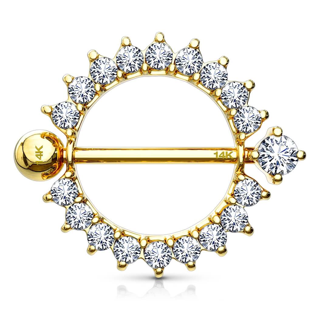 Solid Gold 14 Carat Nipple Piercing Sun Zirconia - Image 5