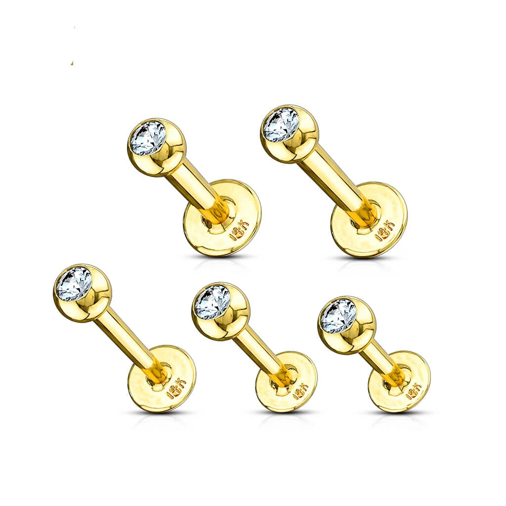 Solid Gold 14 Carat Labret Ball Zirconia - Image 2