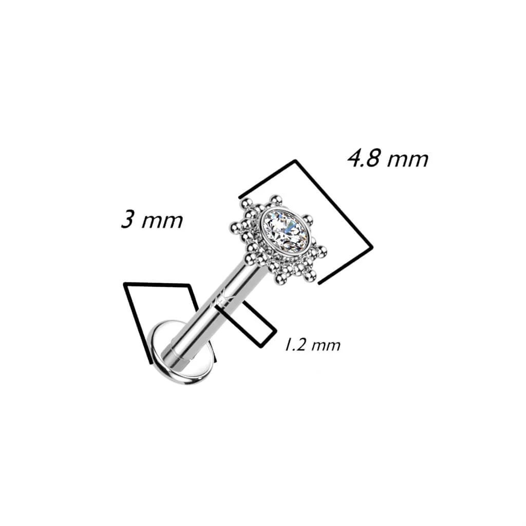 Solid Gold 14 Carat Labret Flower Zirconia Opal Internally Threaded - Image 3