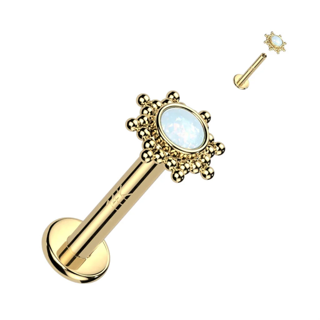 Solid Gold 14 Carat Labret Flower Zirconia Opal Internally Threaded - Image 5