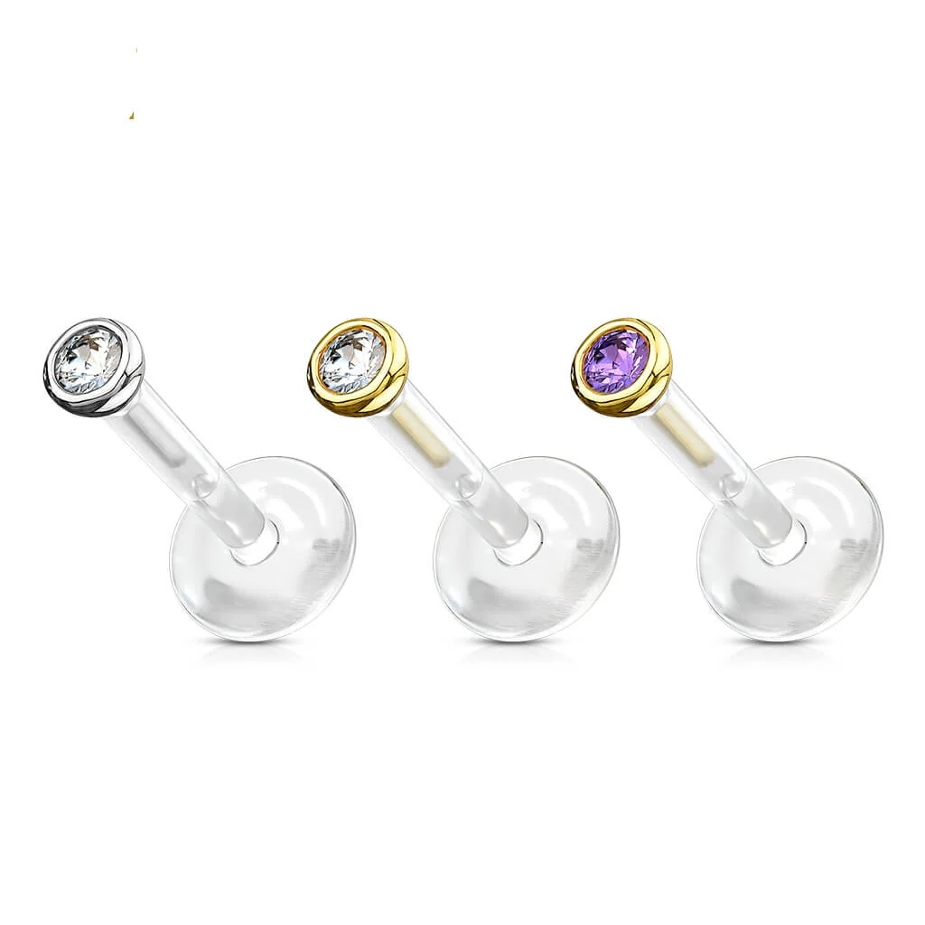 Solid Gold 14 Carat Labret Round Zirconia Push-In - Image 5