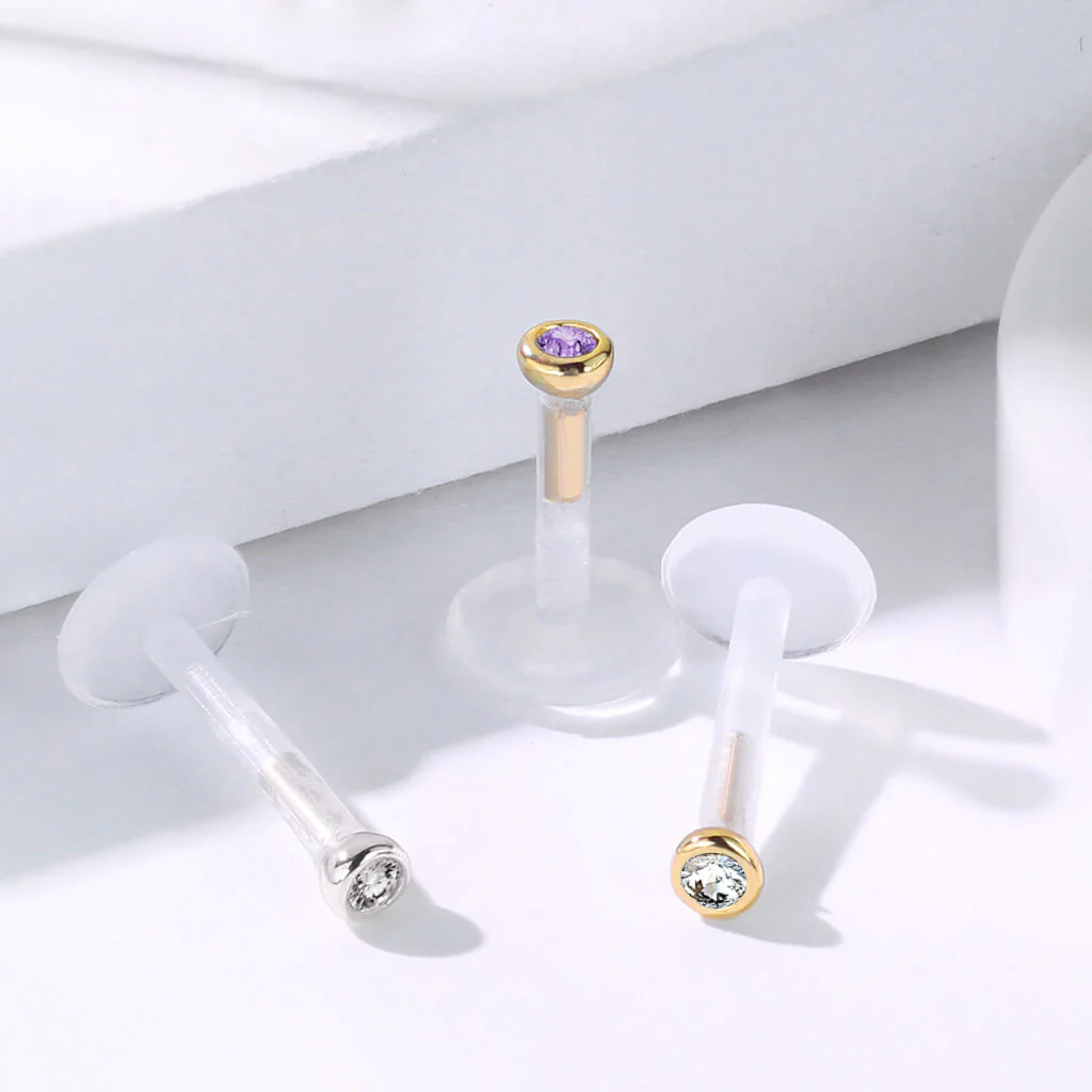 Solid Gold 14 Carat Labret Round Zirconia Push-In - Image 7