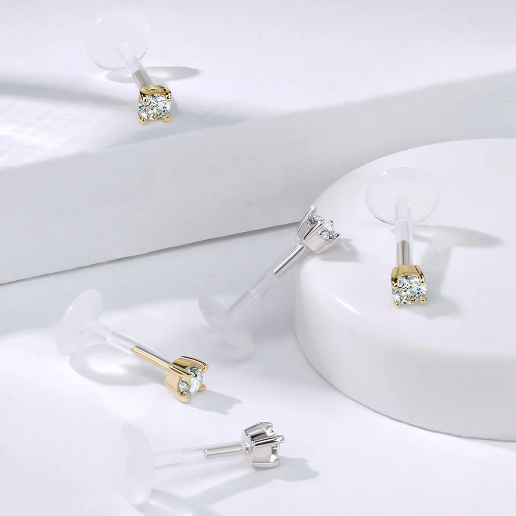Solid Gold 14 Carat Labret Zirconia Push-In - Image 5