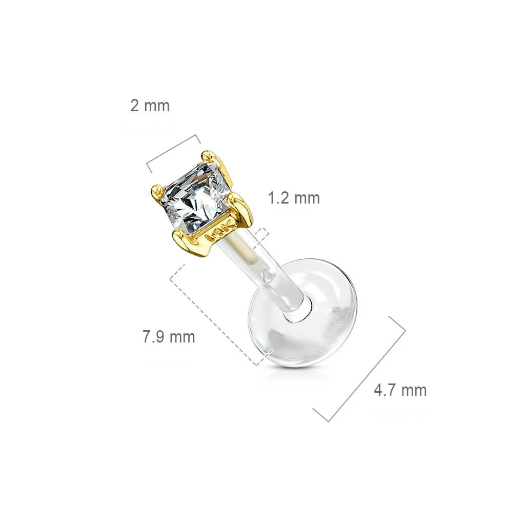 Solid Gold 14 Carat Labret Square Zirconia Push-In - Image 3