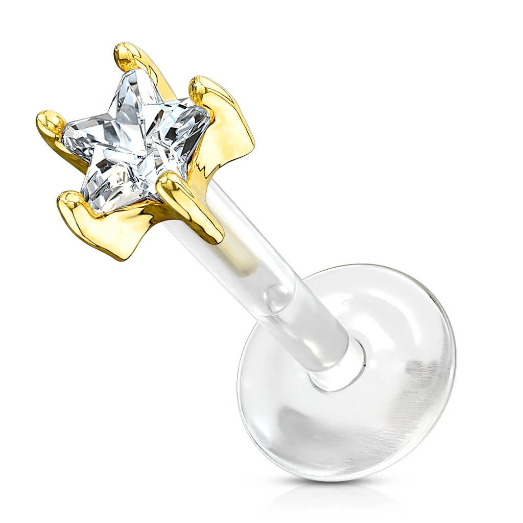 Solid Gold 14 Carat Labret Flower Zirconia Push-In - Image 6