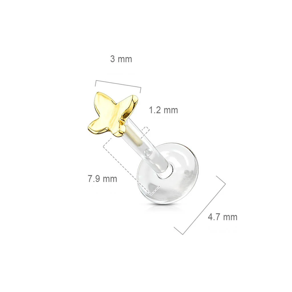 Solid Gold 14 Carat Labret Butterfly Push-In - Image 3