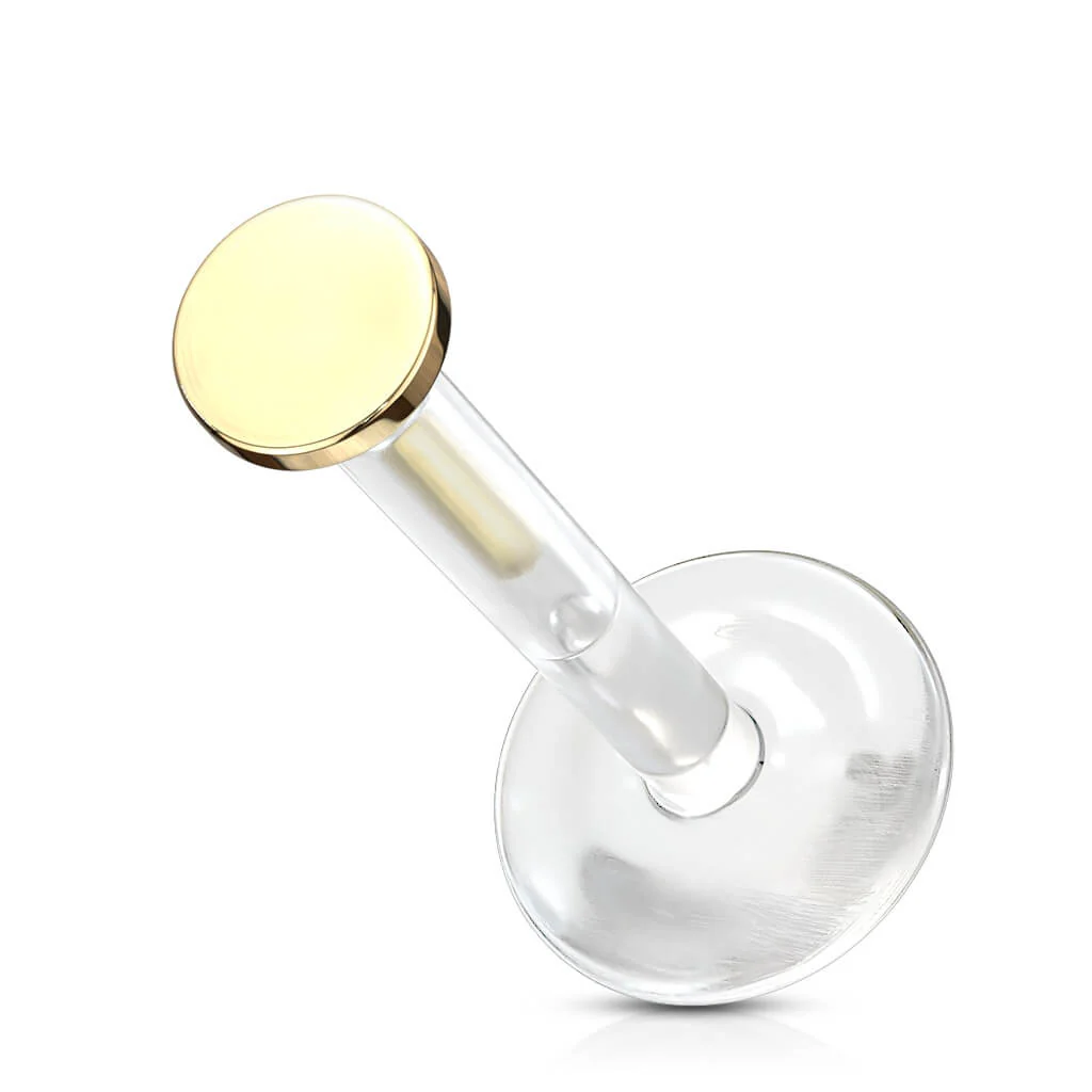 Solid Gold 14 Carat Labret Round Flat Push-In - Image 4