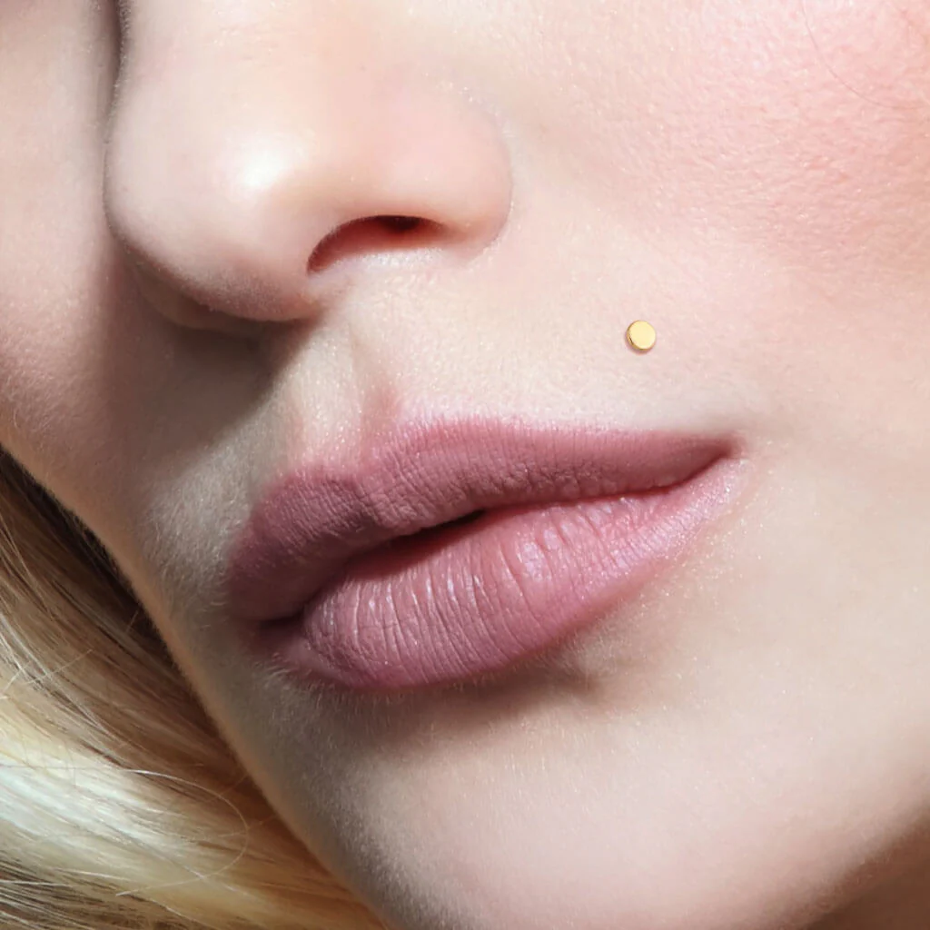 Solid Gold 14 Carat Labret Round Flat Push-In - Image 5
