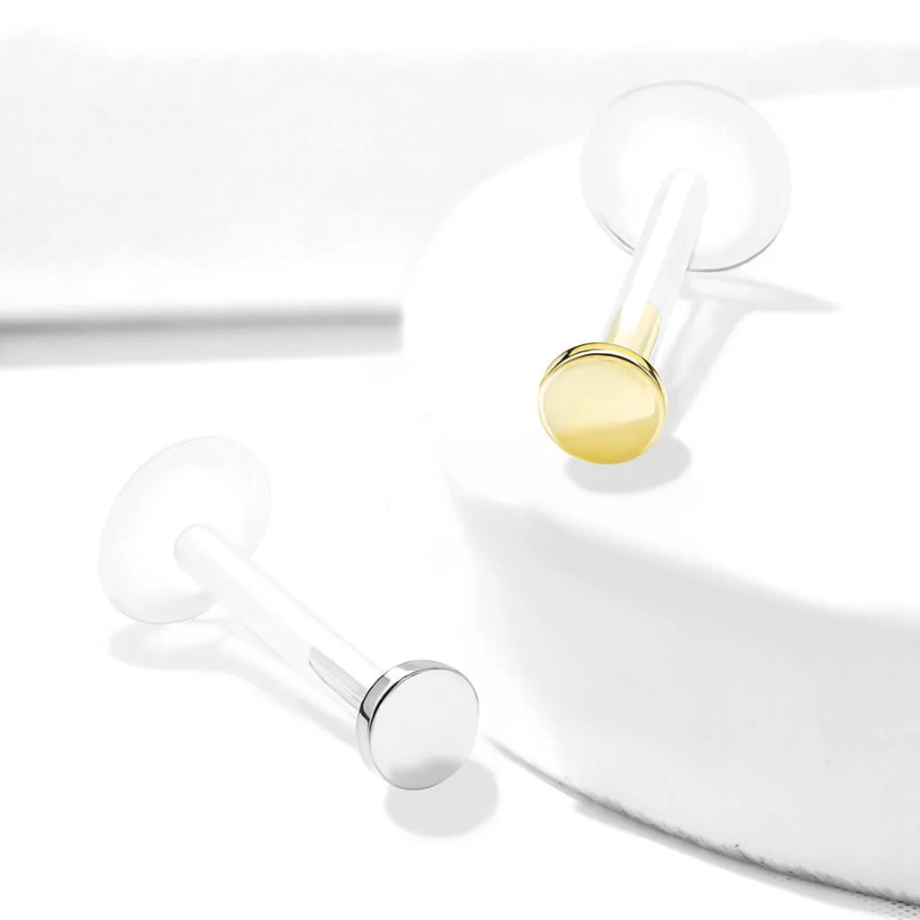 Solid Gold 14 Carat Labret Round Flat Push-In - Image 6