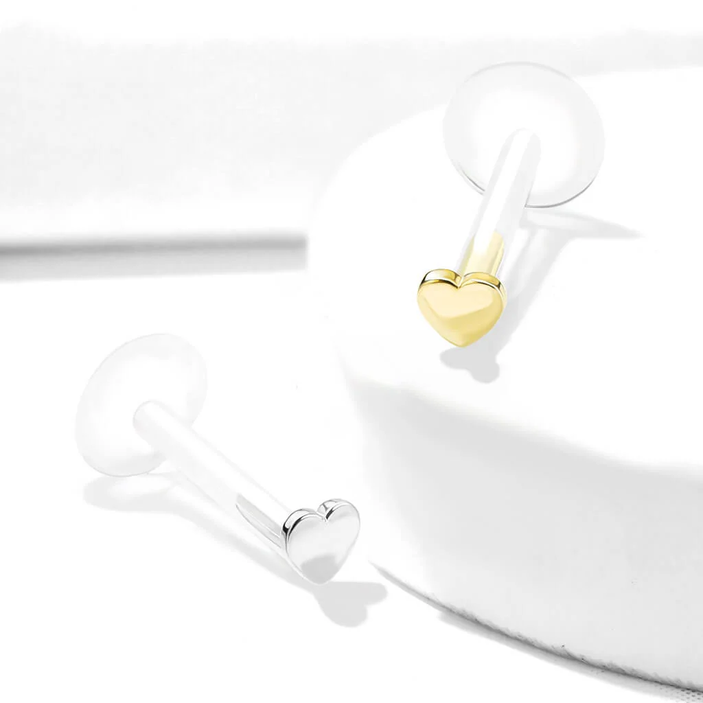 Solid Gold 14 Carat Labret Heart Flat Push-In - Image 5