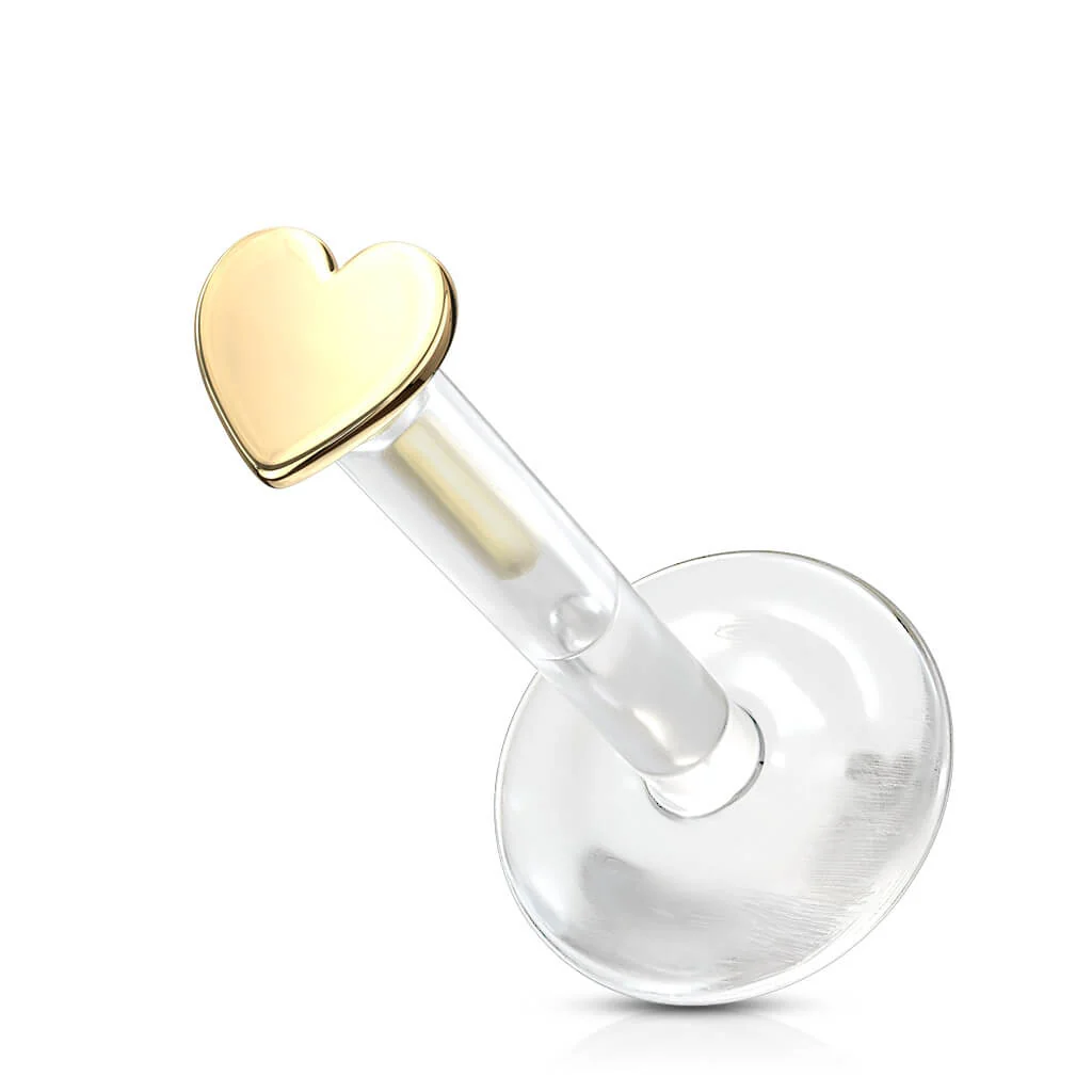 Solid Gold 14 Carat Labret Heart Flat Push-In - Image 6