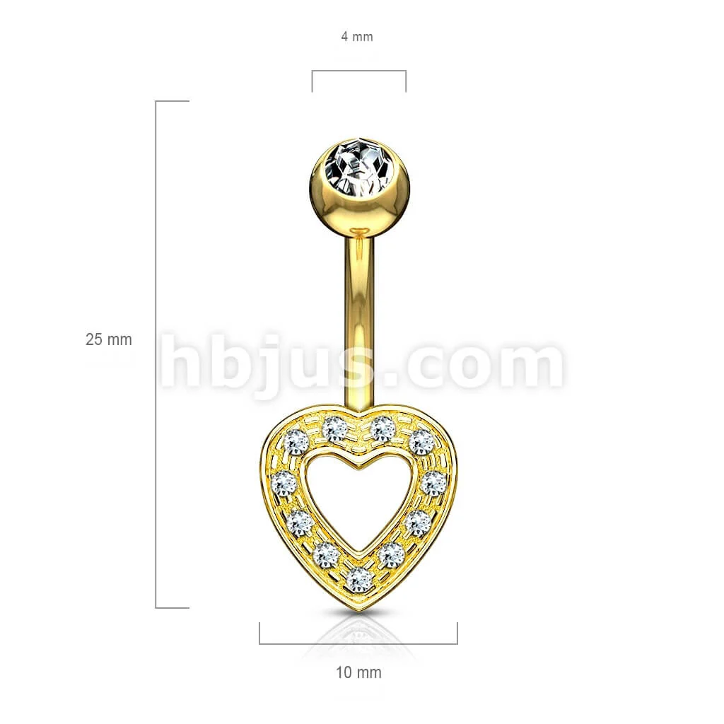 Solid Gold 14 Carat Belly Button Piercing Heart Zirconia - Image 3