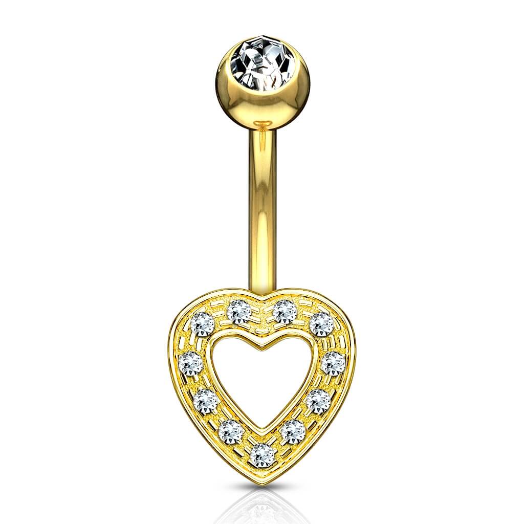 Solid Gold 14 Carat Belly Button Piercing Heart Zirconia - Image 4