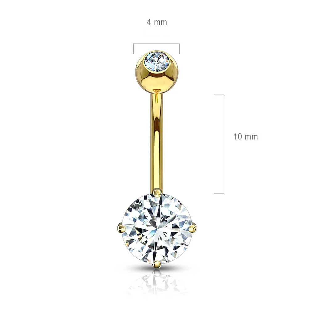 Solid Gold 14 Carat Belly Button Piercing Round Zirconia - Image 3