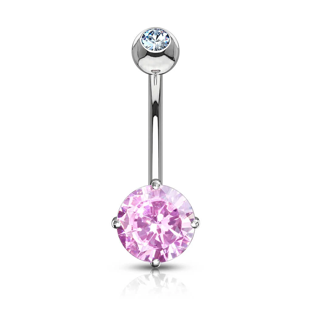 Solid Gold 14 Carat Belly Button Piercing Round Zirconia - Image 4