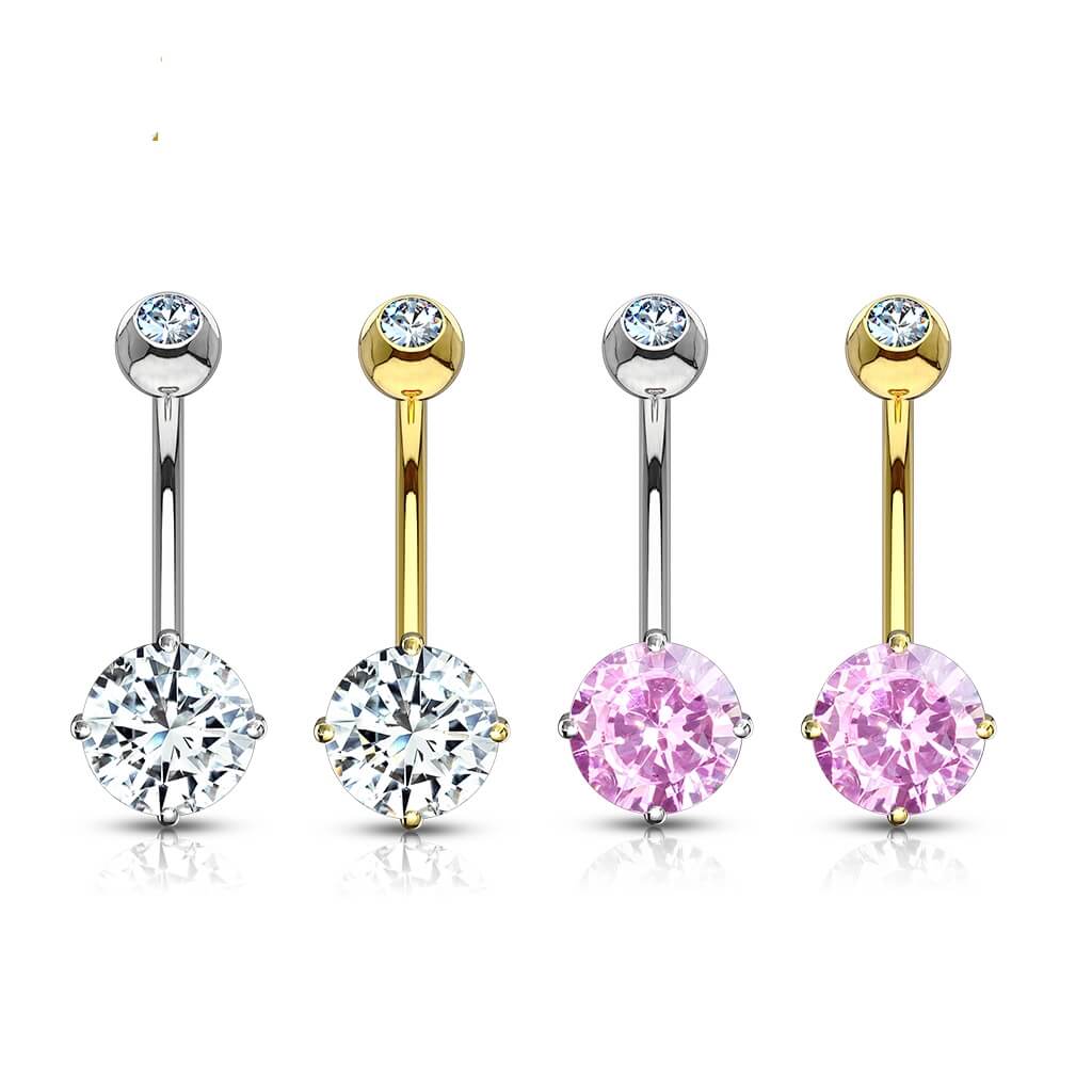 Solid Gold 14 Carat Belly Button Piercing Round Zirconia - Image 5