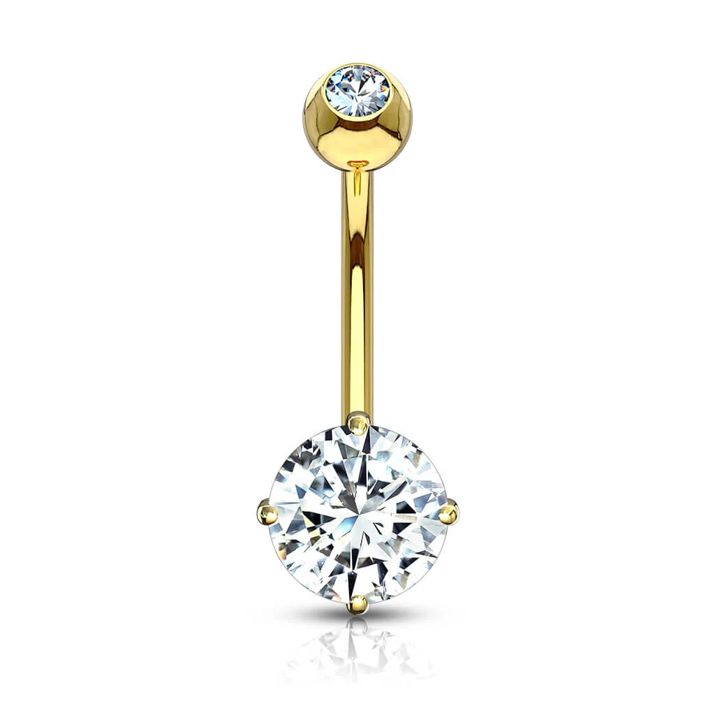 Solid Gold 14 Carat Belly Button Piercing Round Zirconia - Image 6