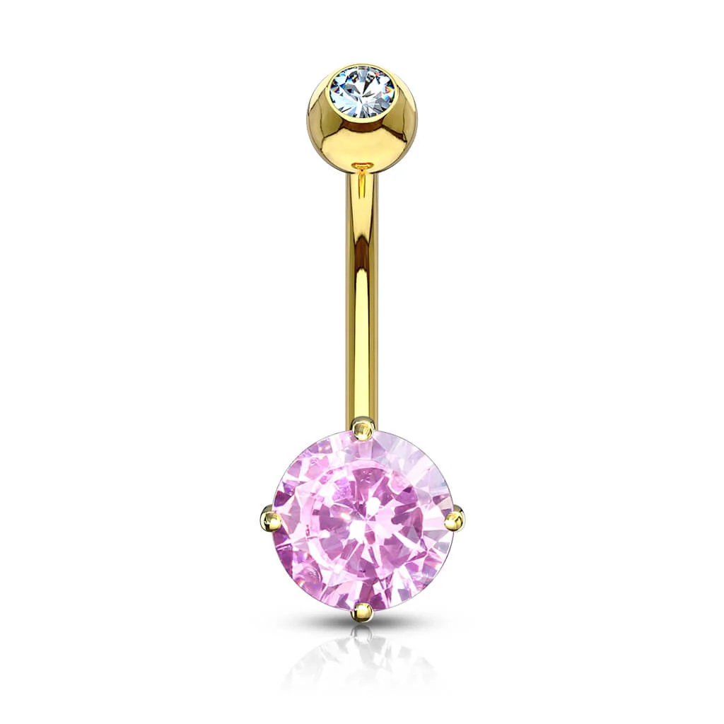 Solid Gold 14 Carat Belly Button Piercing Round Zirconia - Image 7