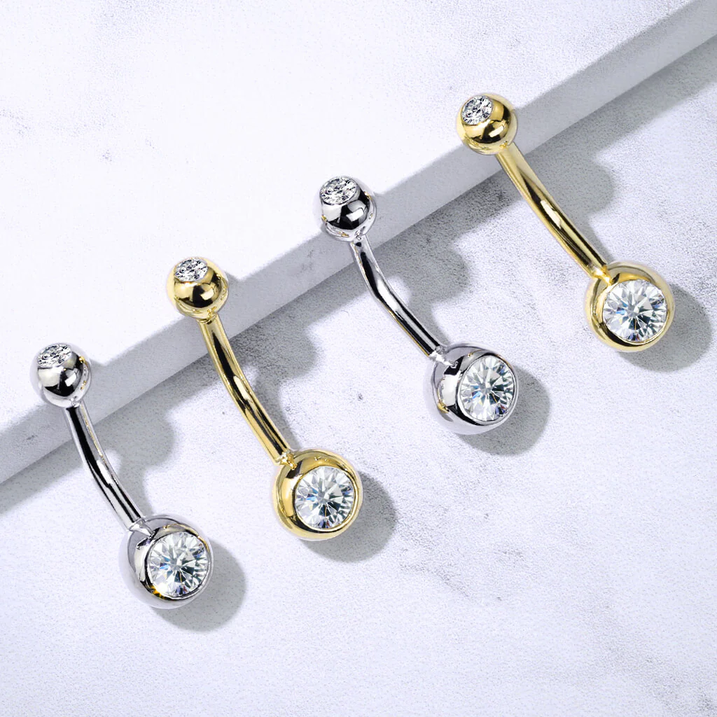 Solid Gold 14 Carat Belly Button Piercing Round Zirconia - Image 6