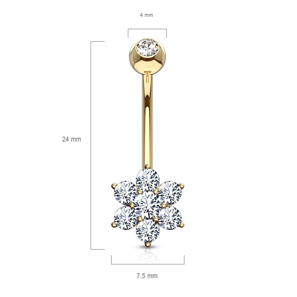 Solid Gold 14 Carat Belly Button Piercing Flower Zirconia - Image 3
