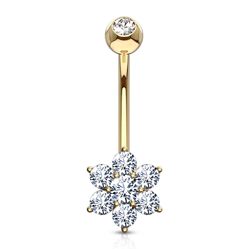 Solid Gold 14 Carat Belly Button Piercing Flower Zirconia - Image 5