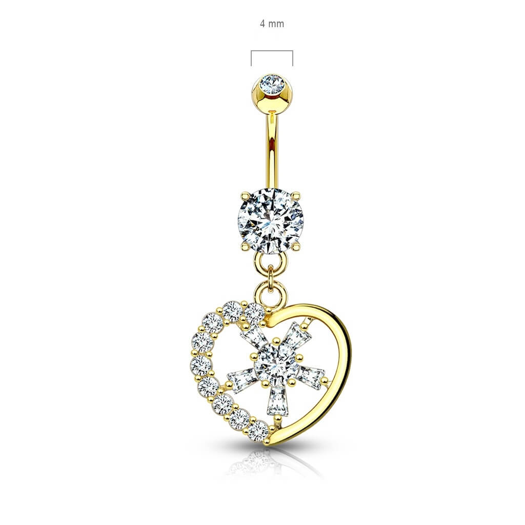 Solid Gold 14 Carat Belly Button Piercing Heart dangle Zirconia - Image 3