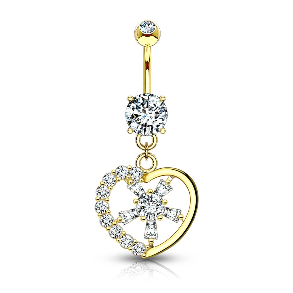 Solid Gold 14 Carat Belly Button Piercing Heart dangle Zirconia - Image 4