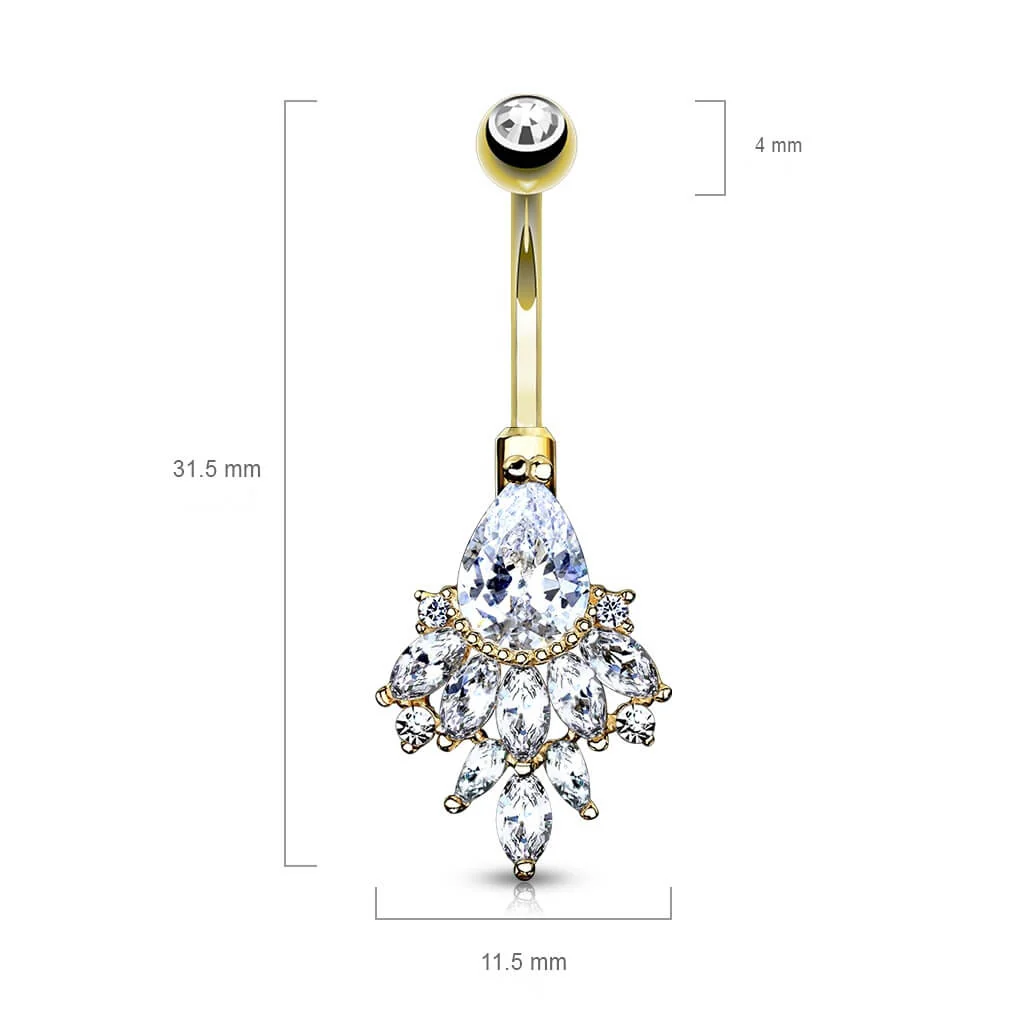 Solid Gold 14 Carat Belly Button Piercing Pear Zirconia - Image 3
