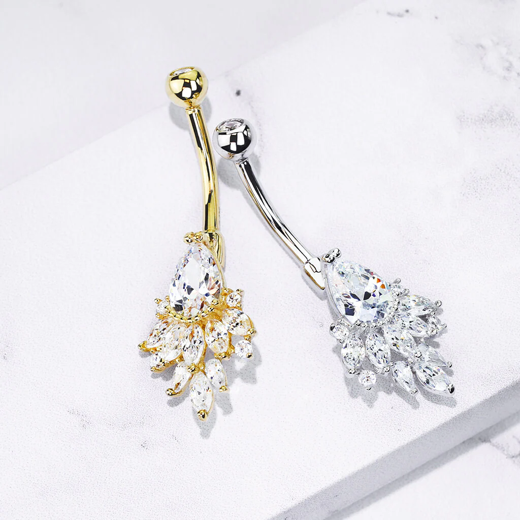 Solid Gold 14 Carat Belly Button Piercing Pear Zirconia - Image 5