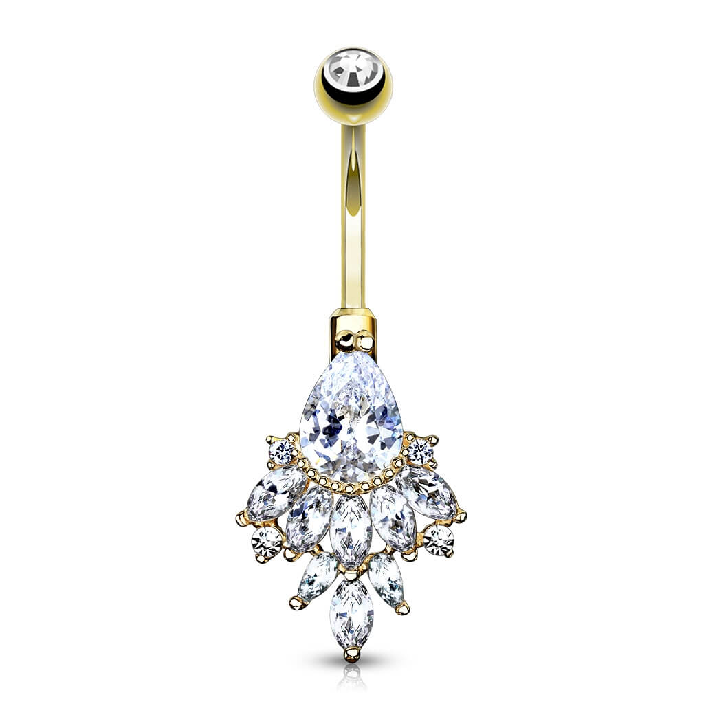 Solid Gold 14 Carat Belly Button Piercing Pear Zirconia - Image 6