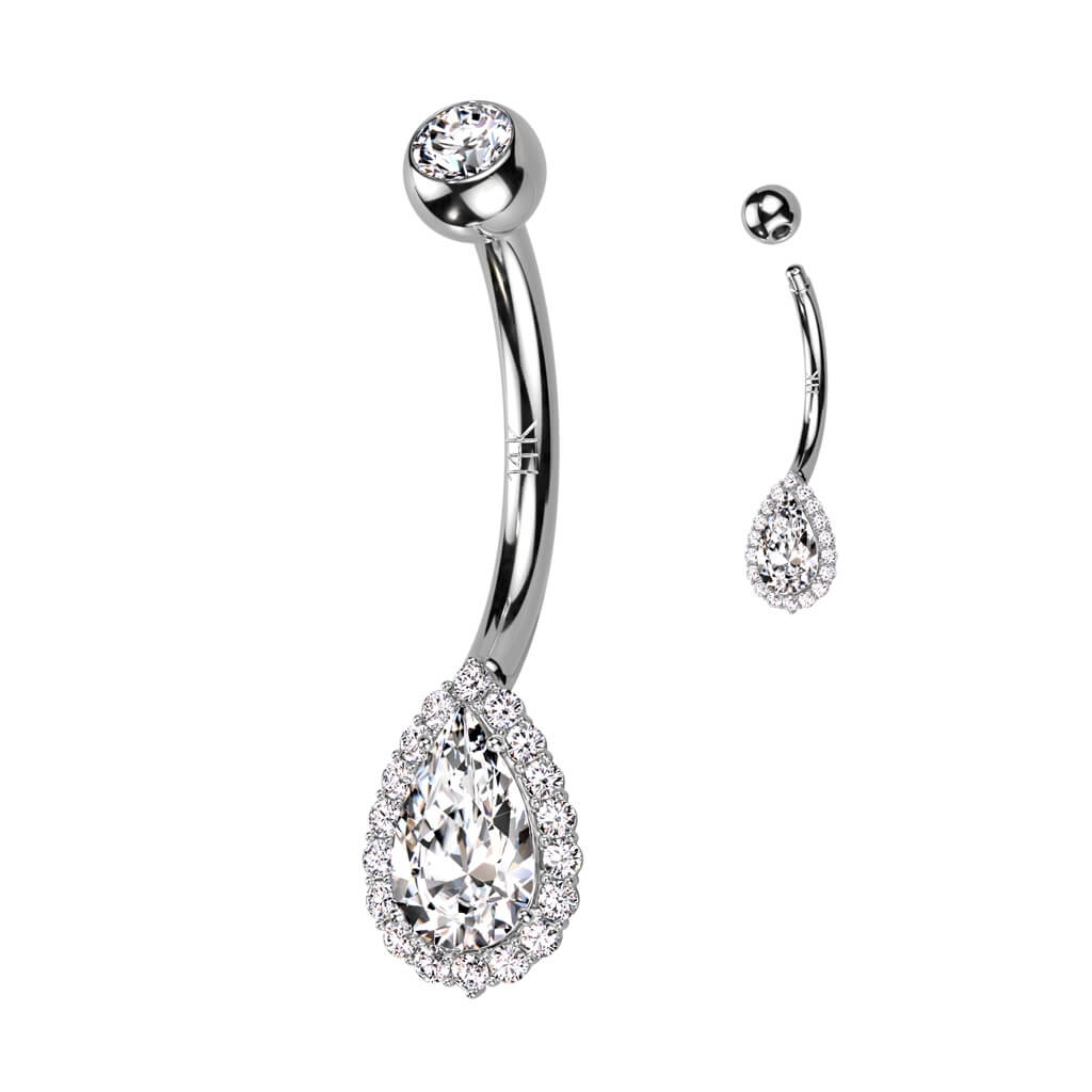 Solid Gold 14 Carat Belly Button Piercing Drop Zirconia Opal - Image 4