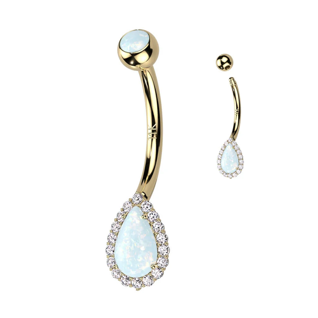 Solid Gold 14 Carat Belly Button Piercing Drop Zirconia Opal - Image 5