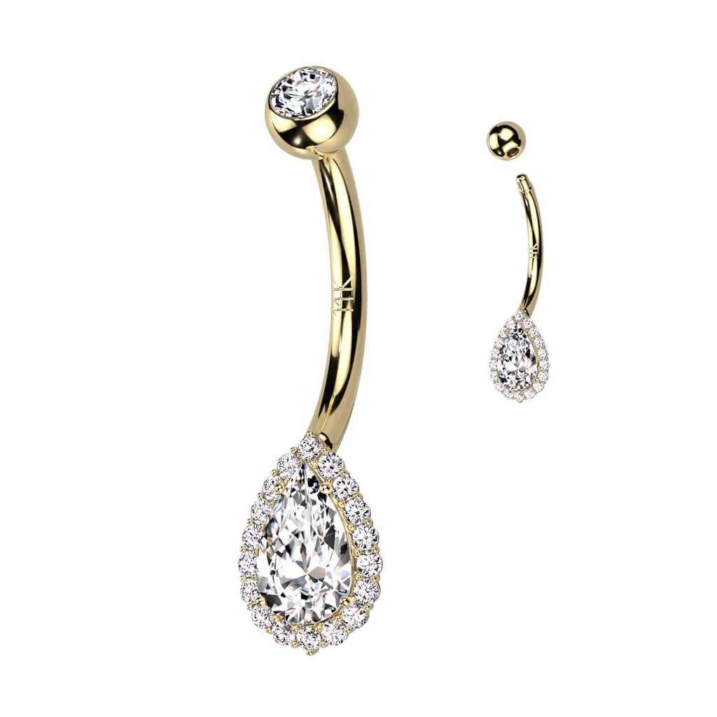 Solid Gold 14 Carat Belly Button Piercing Drop Zirconia Opal - Image 6
