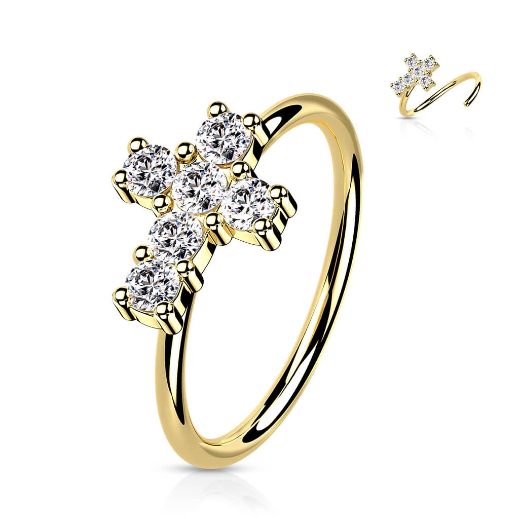 Solid Gold 14 Carat Ring Cross Zirconia Bendable - Image 10