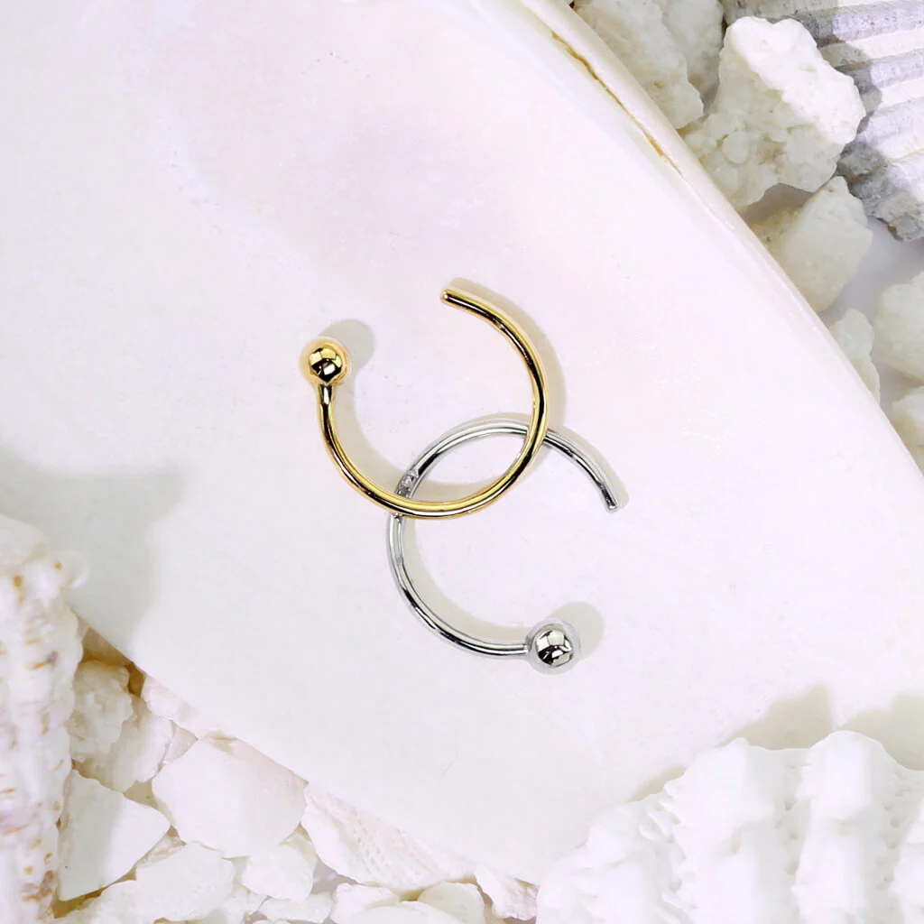 Solid Gold 14 Carat Nose Hoop Half Hoop Ring - Image 4