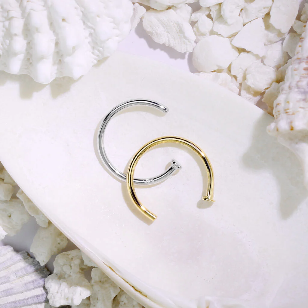 Solid Gold 14 Carat Nose Hoop Half Hoop Ring - Image 5