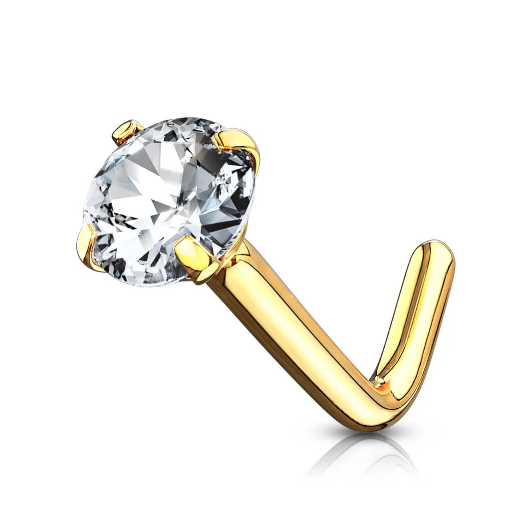 Solid Gold 14 Carat Nose L-Shape Zirconia - Image 4