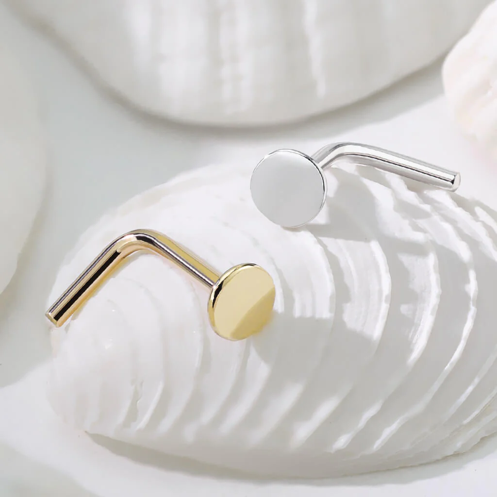 Solid Gold 14 Carat Nose L-Shape Round Flat - Image 5