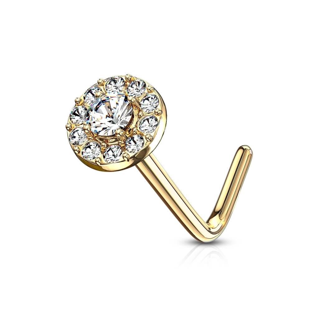 Solid Gold 14 Carat Nose L-Shape Zirconia Round - Image 11