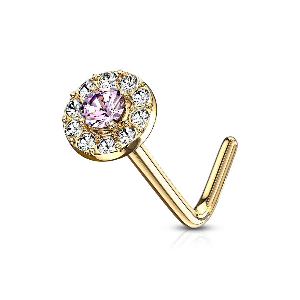 Solid Gold 14 Carat Nose L-Shape Zirconia Round - Image 13